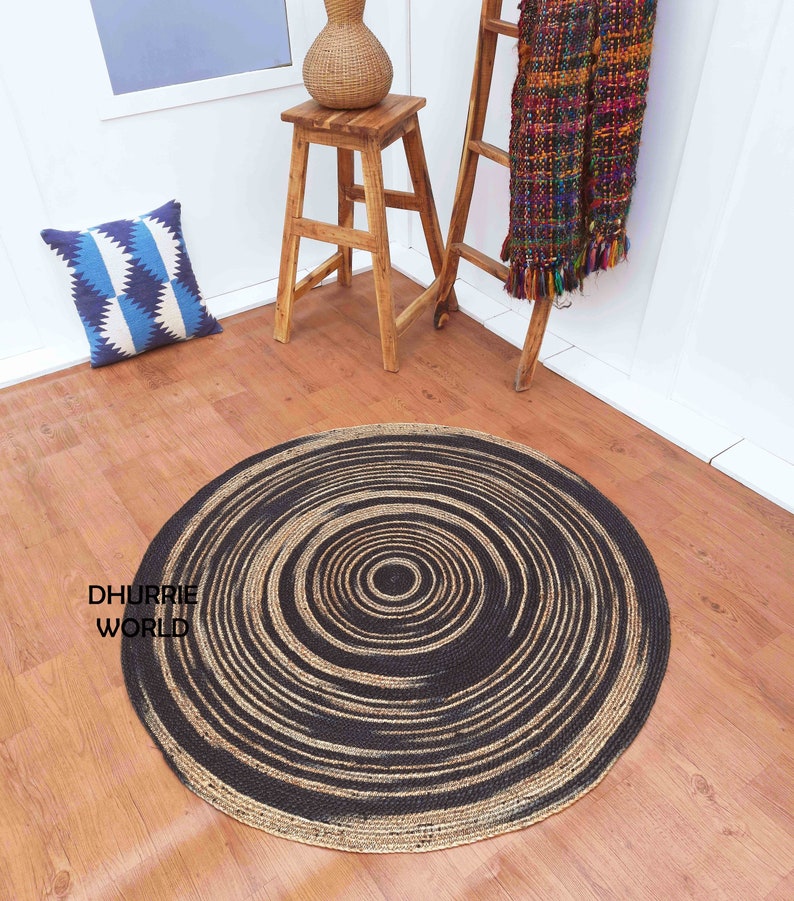 Black Rug Circle Rug 4x4 Handmade Rug Eco Friendly Rug 7x7 6x6 8x8 Jute Braided Round Rug Tie Dye Natural Fiber Rug 5x5 Hemp Rug