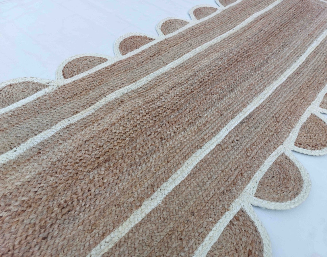Scalloped Runner Rug Jute Scallop Rug off White Jute Runner Etsy