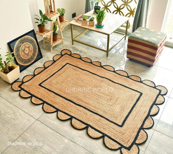 Home & Living Floor & Rugs Rugs 4x6,6x9,10x14 Feet Scalloped Jute Sky