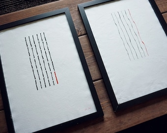 A set of two original art paintings in ink on organic cotton paper. Unique calligraphy artworks for a birthday gift, home office, wall art