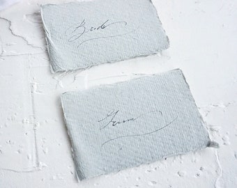 Place Name Cards for Wedding Reception Handwritten in Vintage Calligraphy on Handmade Cotton Rag Paper