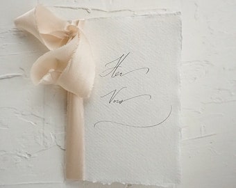 Her and His Vows Booklet - Custom Handwritten in Calligraphy on Handmade Cotton Paper for Wedding Vows, Wedding Speech, Wedding Reading