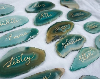 Wedding Agate Place Cards in Green, Purple, Blue, Brown - Escort Cards, Placement Cards, Outdoor Garden Party Accessories, Spring Wedding