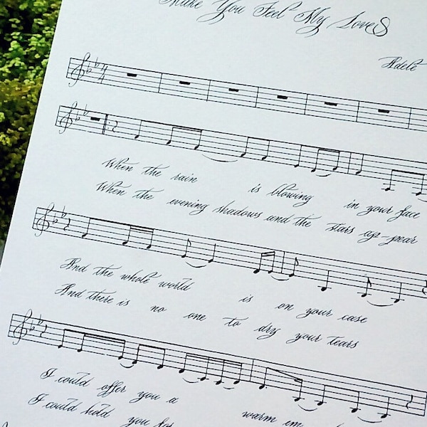 First Dance Wedding Song Handwritten in Calligraphy - Lyrics and Music Notes Written and Drawn Entirely by Hand