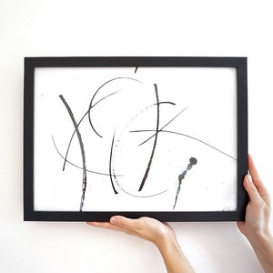 Obra de arte original de caligrafía expresiva abstracta en tinta Sumi sobre papel de acuarela de alta calidad