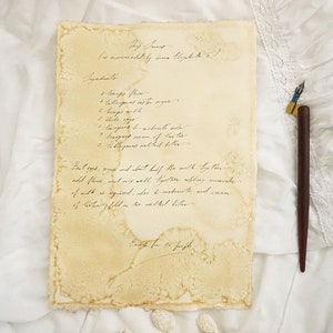 Handwritten Recipe in Calligraphy on White or Aged Cotton Paper ...