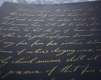 Nota vintage scritta a mano - Calligrafia personalizzata su carta nera in oro - Lettera d'amore, Anniversario, Voti nuziali, LARP, Poesia, Pergamena