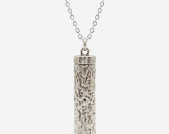 Hammered Silver Capsule Necklace, Secret Bottle Pendant with Mini Spoon, Talisman Keepsake, Brass Mini Spoon Bottle Necklace