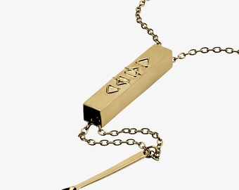 Elements Symbol Brass Necklace with Hidden Mini Spoon Pendant, Ancient Symbols Talisman, Ceremonial Spoon Necklace, Scoop Talisman