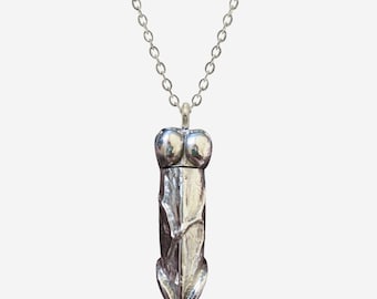 Silver Penis Pendant, Secret Bottle, Spoon Necklace, Scoop Talisman, Charm, Bachelorette Costume, Hens Night, Pride Mardi Gras Necklace