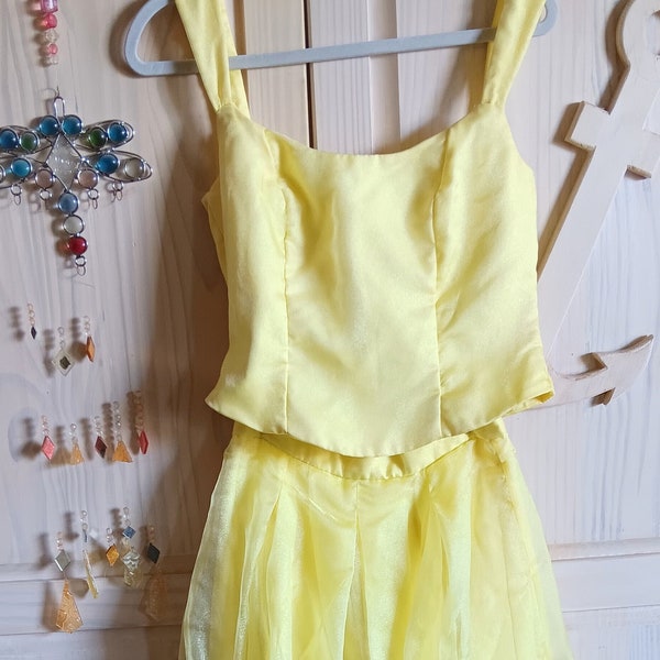 2 Piece Ballgown, Pastel Prom Dress, Tulle Skirt and Top Size 7, Yellow Party Dress, Storybook Photoshoot Dress