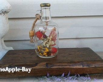 Dried Flowers in Small Glass Jug, Bottled Dried Floral, Cottage Core Home Decor, Boho Dried Spring Flowers in a Bottle
