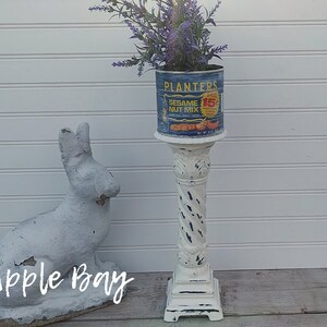 Rustic Candlestand Riser, Vintage Peanut Can Upcycle, Spring Flower Vase, Distressed Farmhouse Candlestand, Retro Kitchen Accent Piece