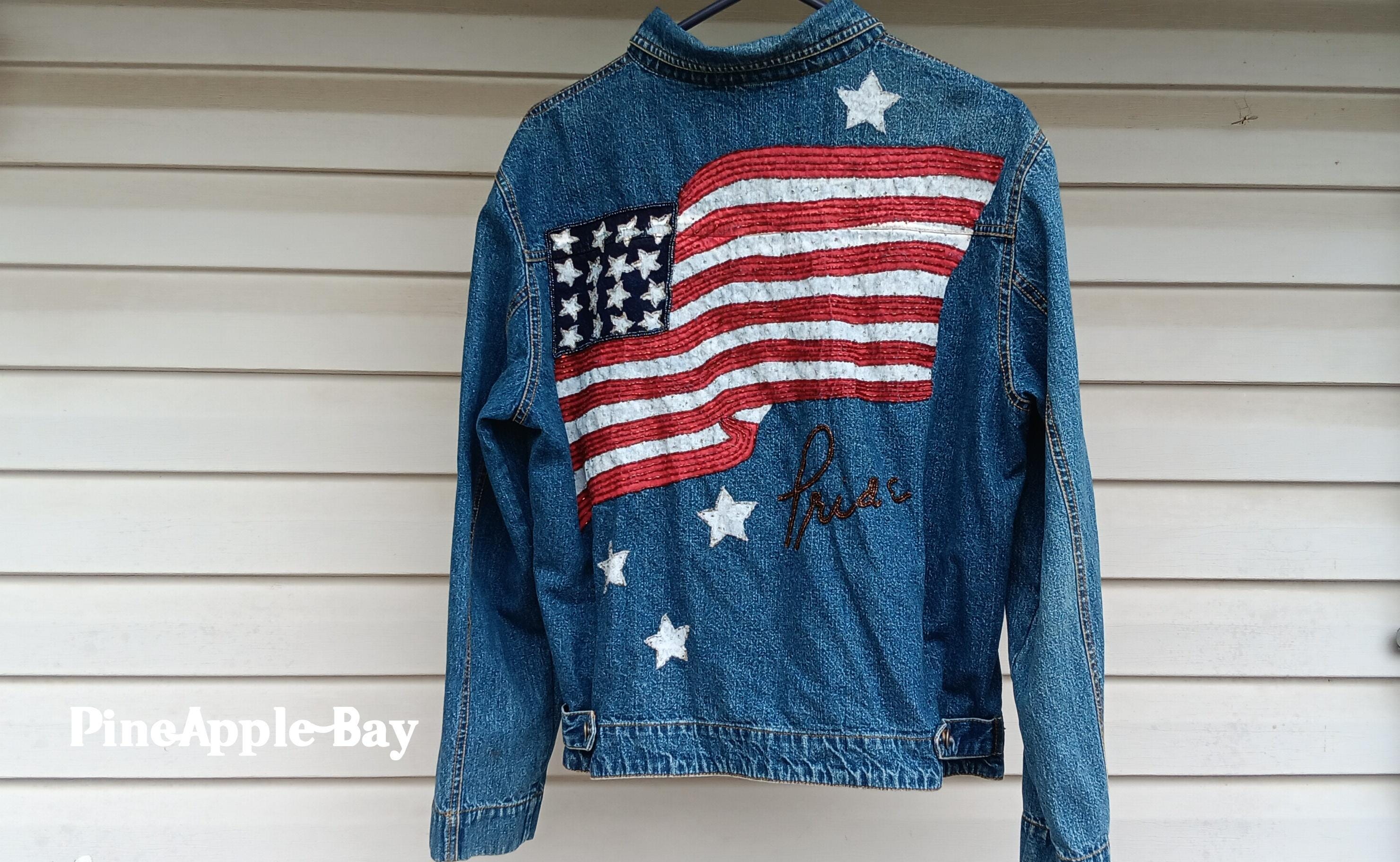 NEW! Women’s Vintage Wash American Patriotic Star-Studded Vintage JC Sequin American Flag Eagle Stars Stripes Flag  main image 2