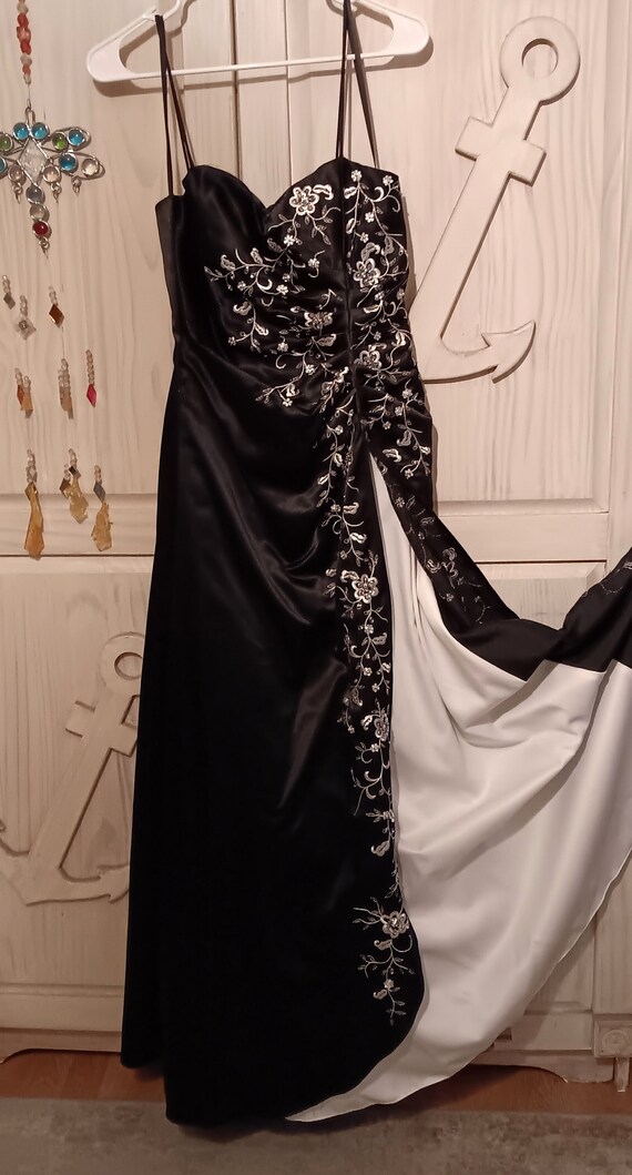 Black and White Ballgown with Embroidered Floral, 