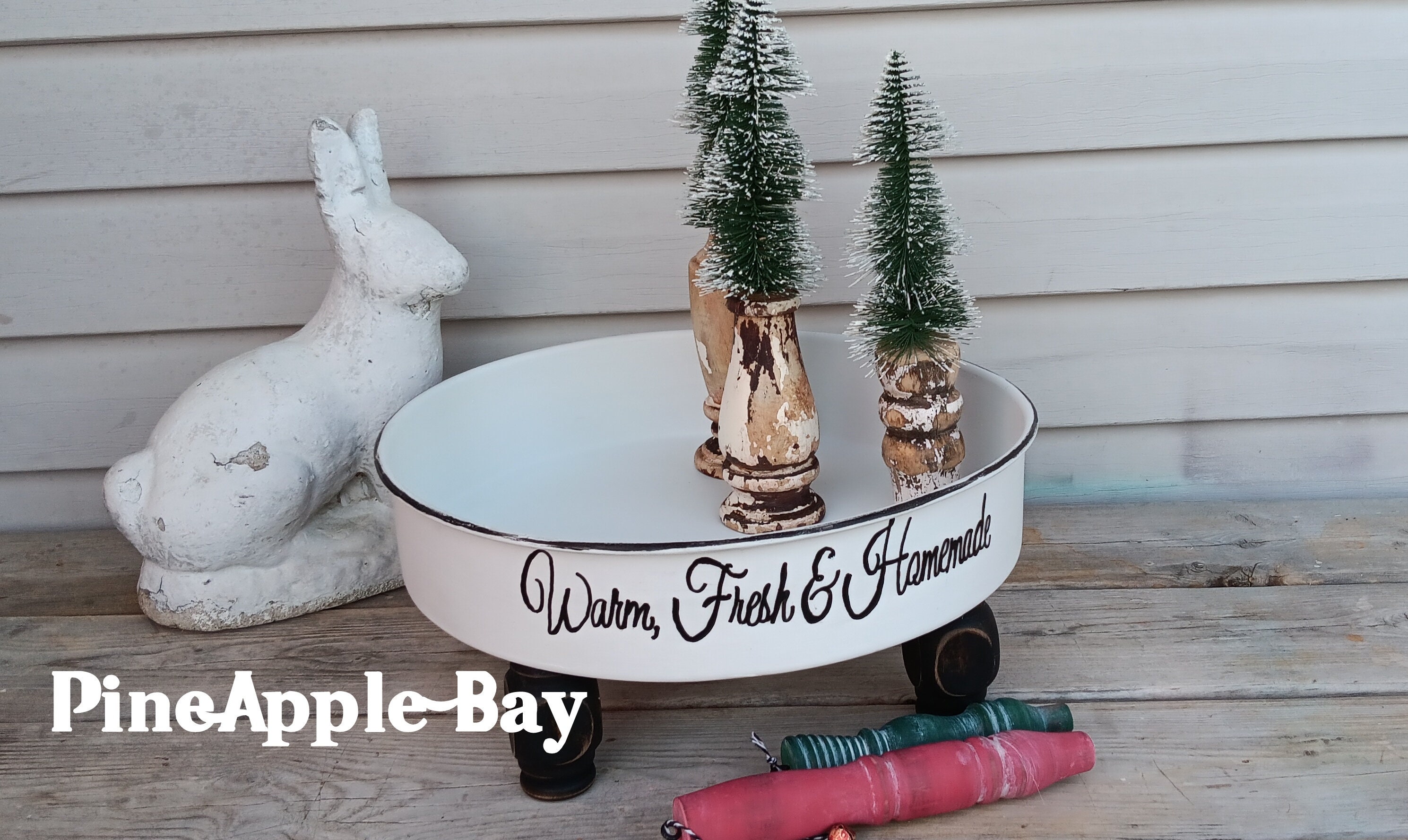 Rustic White Riser With Salvaged Spindle Feet Wintertime - Etsy
