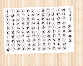 Date numbers planner stickers