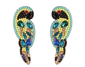 Bird Parrot Yellow & Blue Earrings | summer tropical collection (new)