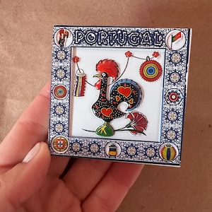 PORTUGAL - fridge pin magnet • multicolor tile effect w/ Rooster of Barcelos  (new)