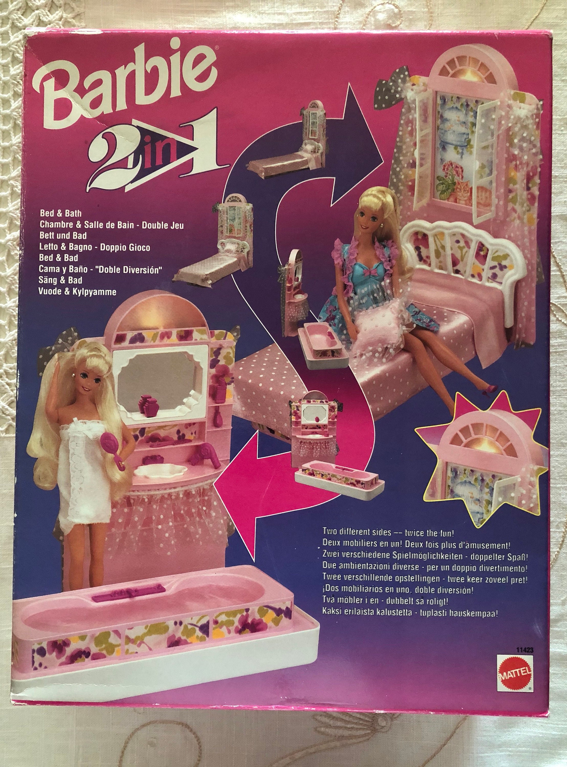 Furniture Set Pink Bed & Dressing Table For Barbie Sized 11" Dolls UK Seller 