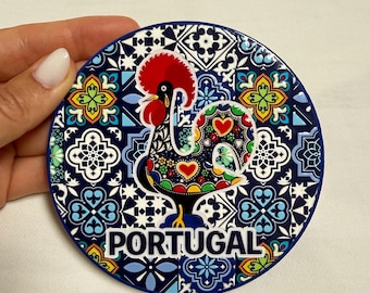 Portuguese Tile Coaster • Galo de Barcelos & Azulejo design Ceramic Coaster | Portugal Gift