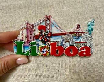 PORTUGAL - Lisboa • Tejo’s 25 Abril Brücke, Denkmäler & Ikonen • Kühlschrankmagnet • mehrfarbig (neu)