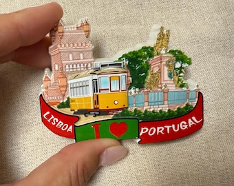 PORTUGAL - Lissabon • Strassenbahn & Denkmäler | Portugiese Ikonen Pin Kühlschrankmagnet (neu)