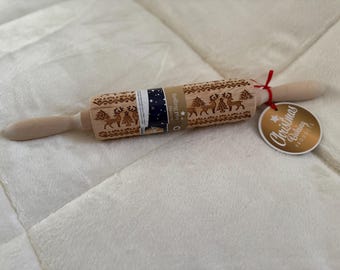 Weihnachtliches geprägtes Nudelholz • Reh & Wald Muster Nudelholz für Kekse, Ton, Urlaub Backen