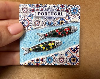PORTUGAL Sardines & Tiles Fridge Magnet | Portuguese Sardinha Souvenir - Travel Magnet | Gift from Portugal