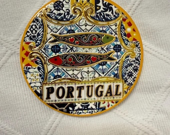 Portuguese Tile Coaster • Sardine Ceramic Coaster with Yellow Trim | Portugal Gift