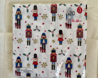Nussknacker-Servietten - Papierservietten für festliche Feiertags-Tischdekoration | 20 bedruckte Papierservietten