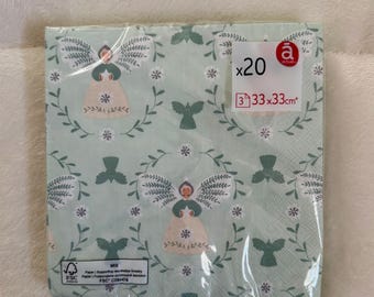 Weihnachtsengel-Servietten - Skandinavische neutrale Papierservietten für eine elegante Feiertags-Tischdekoration 20 bedruckte Papierservietten