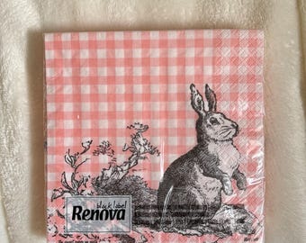 Frühling Ostern Servietten | 20 Rosa Servietten mit Fuchs und Hase aus Gingham • 33x33