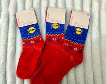 LIDL • 1 x ROTE Weihnachtssocke | Festliche Urlaubs Calcetines - Kuschelige Wintersocken | Süßes Weihnachtsgeschenk (neu)