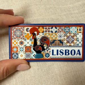 PORTUGAL • Lisboa • Galo de Barcelos e azulejos portugueses | ímã pequeno da placa do sinal de licença de &lt;br&gt; Entrega Rápida?  (novo)