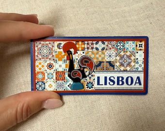 PORTUGAL • Lisboa • Galo de Barcelos & portugiesische Fliesen | kleines Kennzeichen Kühlschrankmagnet |  (neu)