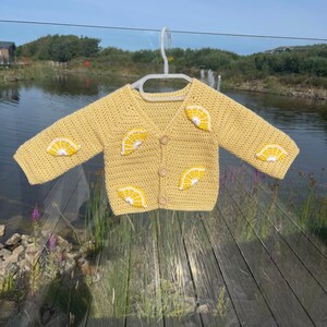 The lemon drop cardigan, crochet cardigan, baby cardigan, unisex, kids cardigan, baby shower, baby gift, crochet clothes, novelty
