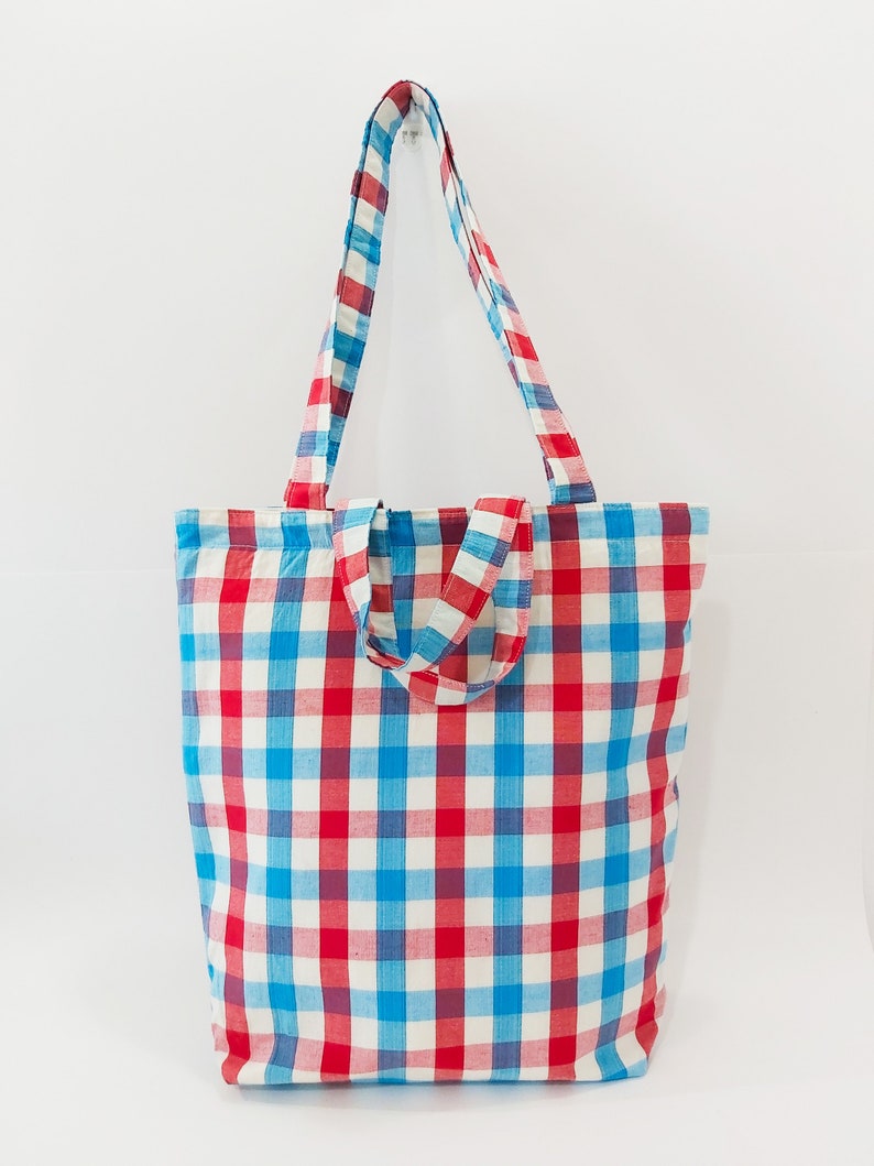 Buffalo Plaid Cotton Tote Bag With Zipper Shopping Tote Bag Etsy