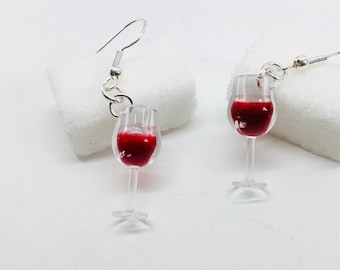 Boucles d’oreille verres de vin rouge en résine, boucles d’oreille fantaisies, cadeau original