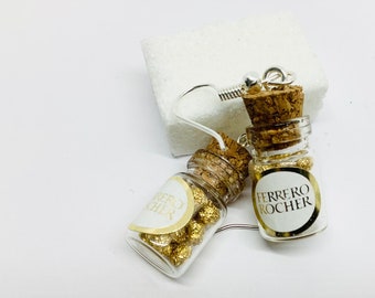 Ferrero Rocher chocolate glass earrings, novelty earrings