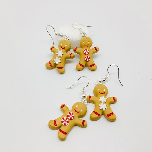 Bonhomme pain d’épice fimo, bijoux gourmand, boucles d’oreilles fantaisies, boucles d oreille Noël, hypoallergénique