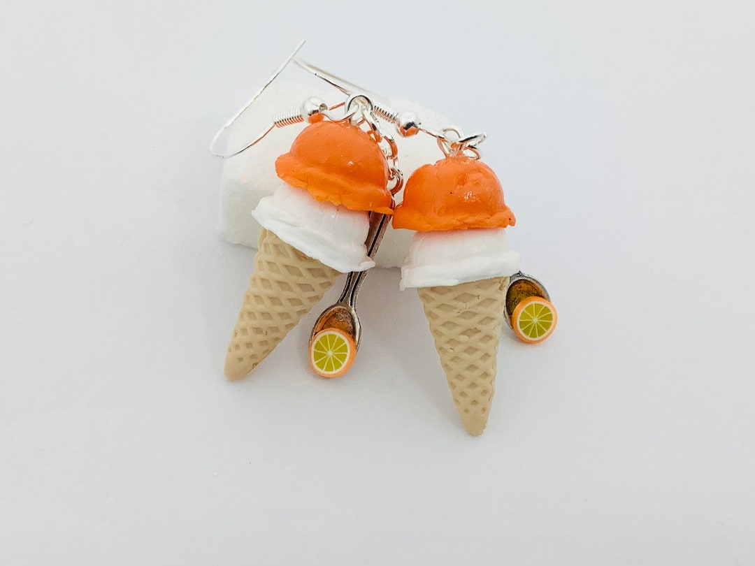 Orange Ice Cream Earrings, Fancy Fimo Earrings, Original Gift Idea - Etsy