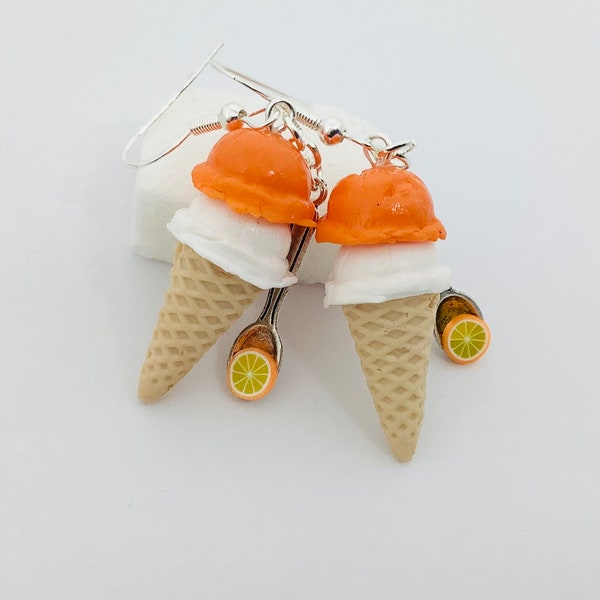 Orangene Eisohrringe, ausgefallene Fimo-Ohrringe, originelle Geschenkidee