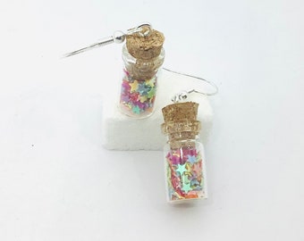 Multicolored star earrings, fancy glass earrings, mom gift idea