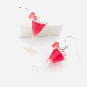 Resin cocktail glass earrings, original gift, fancy earrings