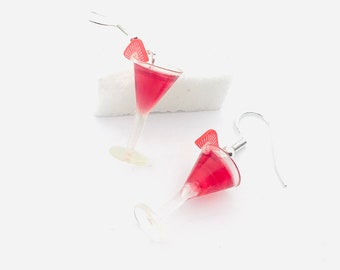 Resin cocktail glass earrings, original gift, fancy earrings