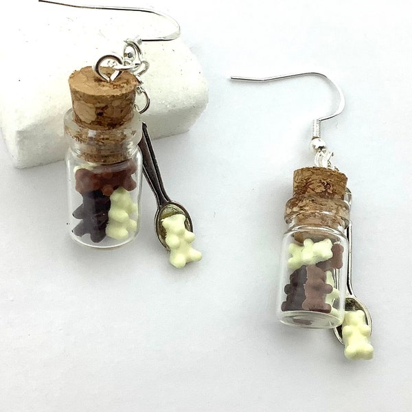 Boucles d’oreilles oursons chocolat fimo, boucles d’oreilles fantaisies, boucles d’oreilles pendantes