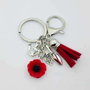 Poppy flower keyring, gardening accessory, Christmas gift idea