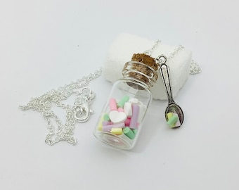 Collier fiole bonbons couleur pastel, collier fantaisie fimo, idée cadeau anniversaire