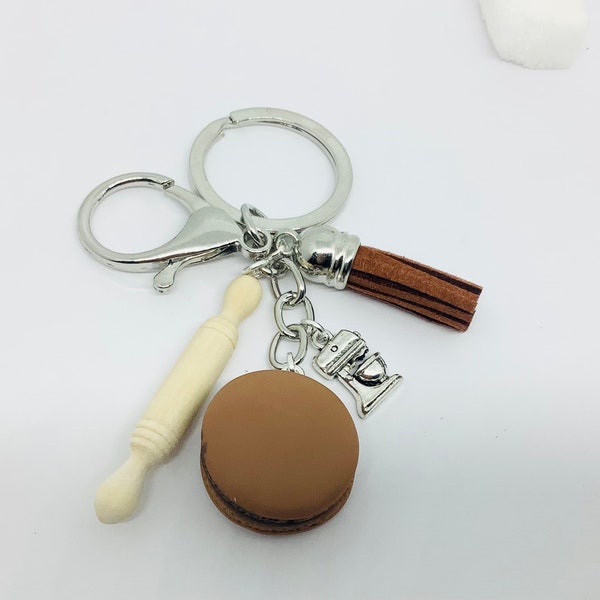 Porte-clefs macaron chocolat, porte-clés pâtisserie, idée cadeau